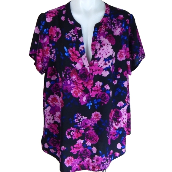 Torrid Black Purple Split Neck Gauze Top - Picture 2 of 4